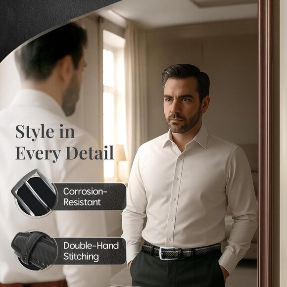 Genuine Black Leather Dress Belt for Men Tan Men Belts Suits Jeans Uniform Belts - Picture 3 of 7